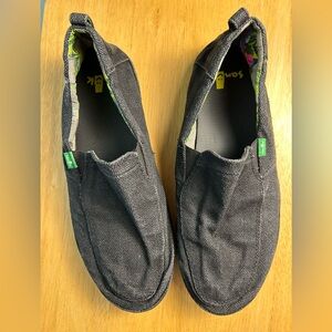 Sanuk Men’s Casual Slip On Shoes Size 12 Charcoal Loafer Surfer Canvas Comfort